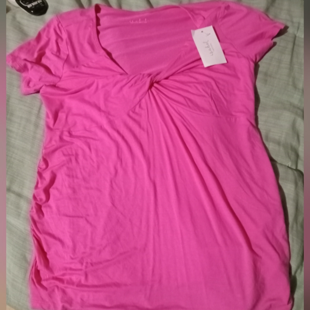Isabel Maternity - Short Sleeve Twist - Front Maternity Top Women's - Pink
